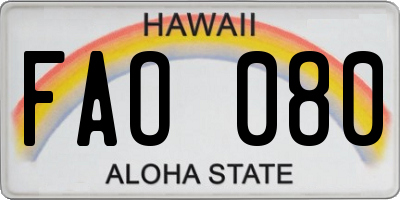 HI license plate FAO080