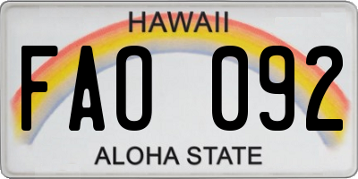 HI license plate FAO092