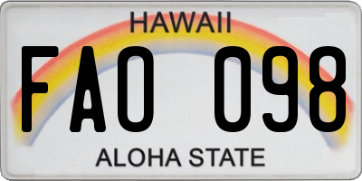HI license plate FAO098