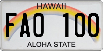 HI license plate FAO100