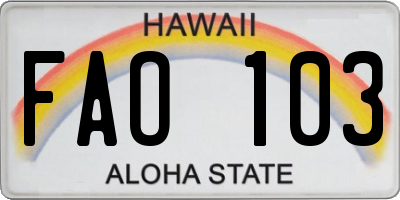 HI license plate FAO103