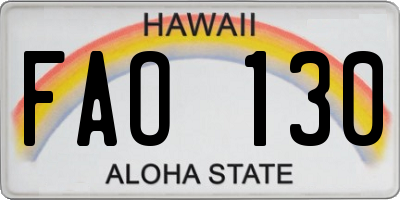 HI license plate FAO130