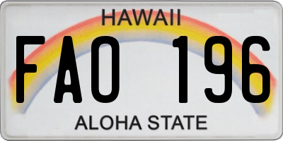 HI license plate FAO196