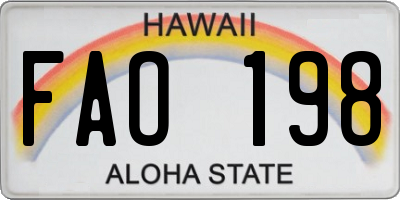 HI license plate FAO198