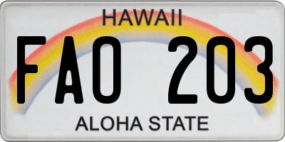 HI license plate FAO203
