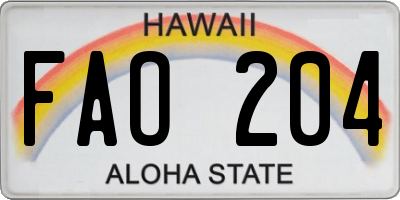 HI license plate FAO204