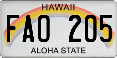 HI license plate FAO205