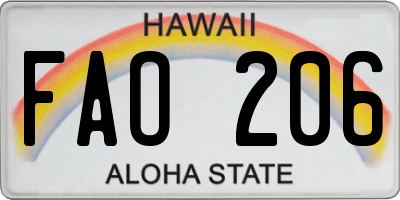 HI license plate FAO206