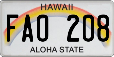 HI license plate FAO208