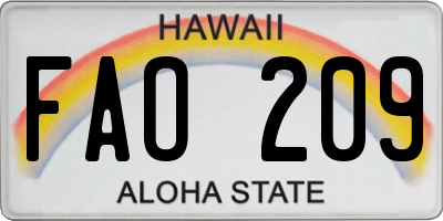 HI license plate FAO209