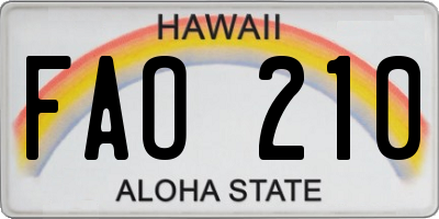 HI license plate FAO210