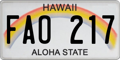 HI license plate FAO217