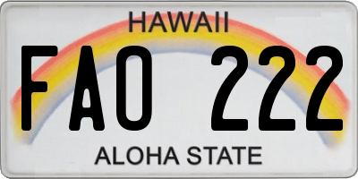 HI license plate FAO222