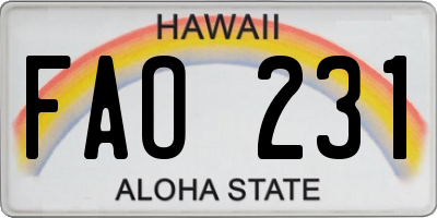 HI license plate FAO231