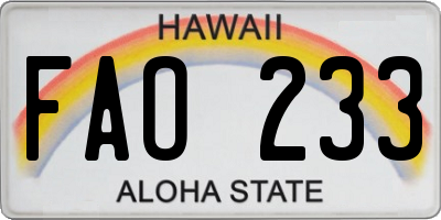 HI license plate FAO233