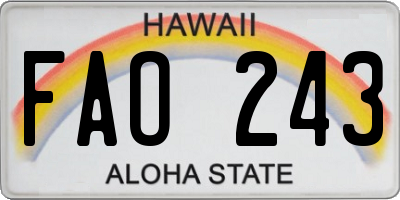 HI license plate FAO243