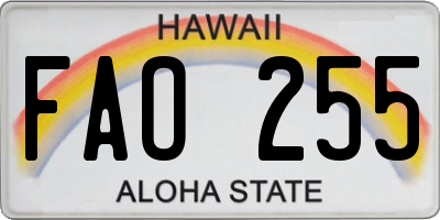 HI license plate FAO255