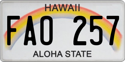 HI license plate FAO257