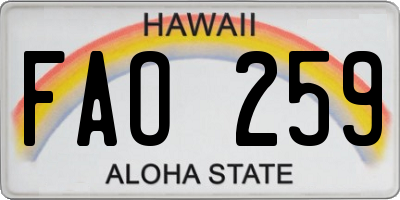 HI license plate FAO259