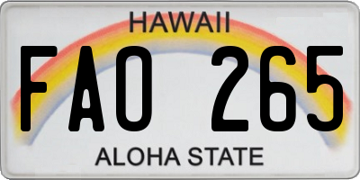 HI license plate FAO265