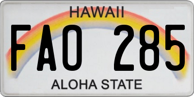 HI license plate FAO285