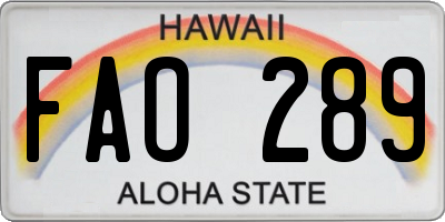 HI license plate FAO289