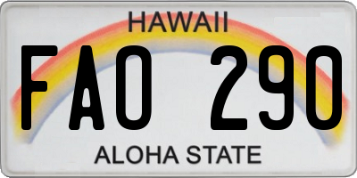 HI license plate FAO290