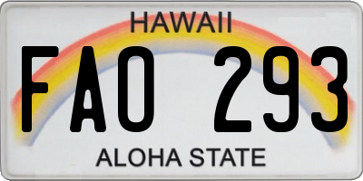 HI license plate FAO293