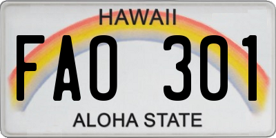 HI license plate FAO301