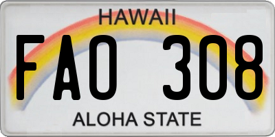 HI license plate FAO308