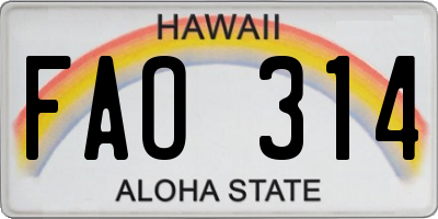 HI license plate FAO314