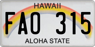 HI license plate FAO315
