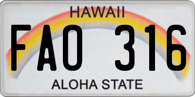 HI license plate FAO316