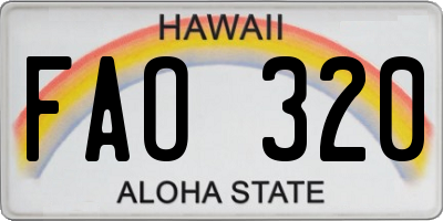 HI license plate FAO320