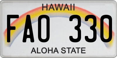 HI license plate FAO330