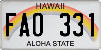 HI license plate FAO331