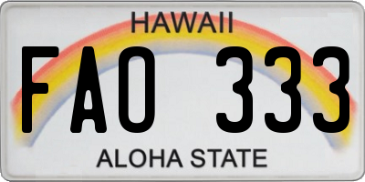 HI license plate FAO333