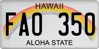HI license plate FAO350