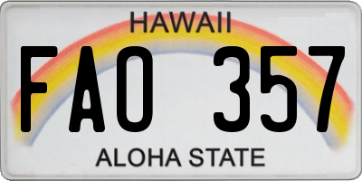 HI license plate FAO357