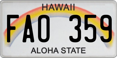 HI license plate FAO359