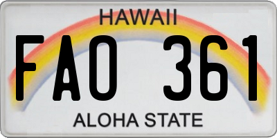 HI license plate FAO361