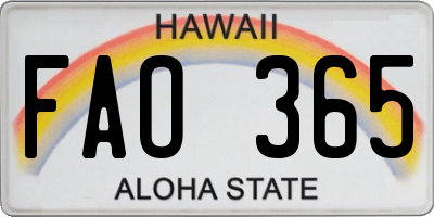 HI license plate FAO365