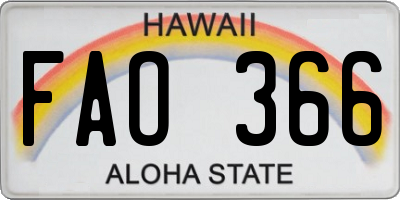 HI license plate FAO366