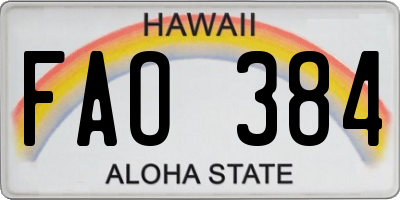 HI license plate FAO384