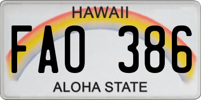 HI license plate FAO386