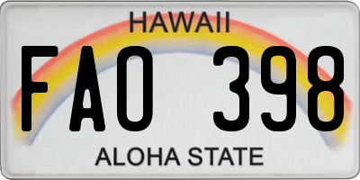 HI license plate FAO398