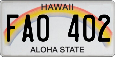 HI license plate FAO402