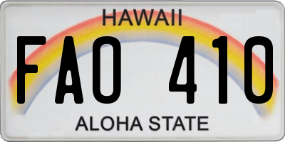 HI license plate FAO410