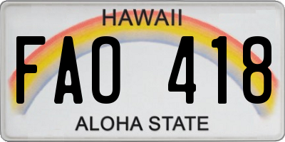 HI license plate FAO418