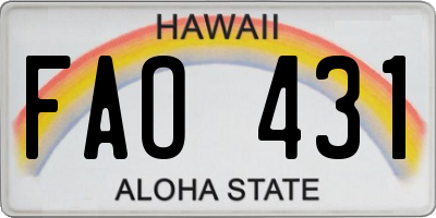 HI license plate FAO431